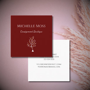 Cartão De Visita Quadrado Boho Tree of Life Desenhando Vermelho Simples
