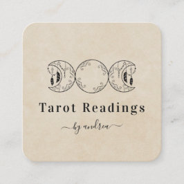Cartão De Visita Quadrado Boho Triple Moon Beige Sand Celestial Tarot Reader