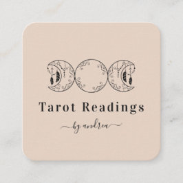 Cartão De Visita Quadrado Boho Triple Moon & Feather Beiger Energy Healer