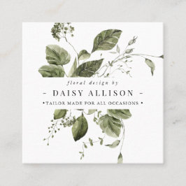 Cartão De Visita Quadrado Boho Watercolor Elegant Greenery