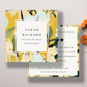 Cartão De Visita Quadrado Boho Yellow Ochre Painado Pedido De Revisão Floral