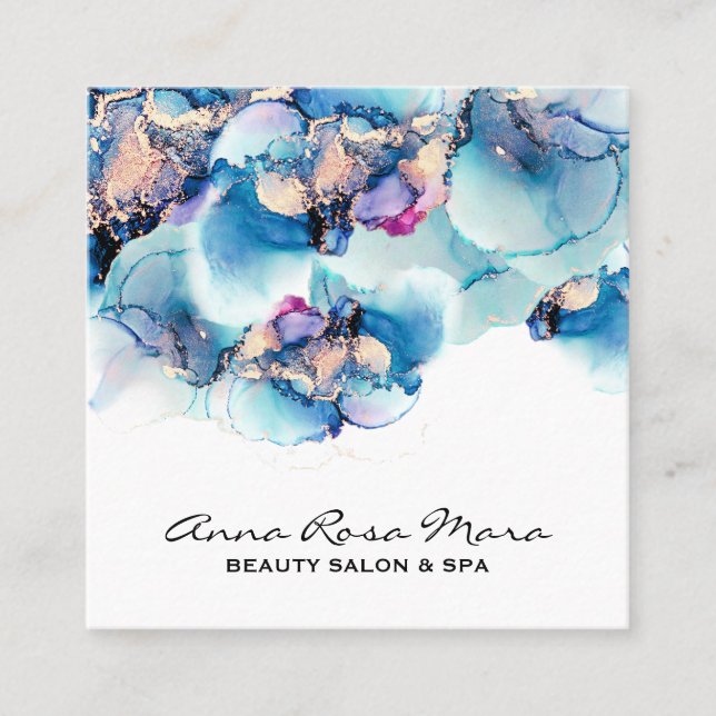 Cartão De Visita Quadrado *~* Bold AP29 Turquesa Teal Dourado Gilded Yummy (Frente)