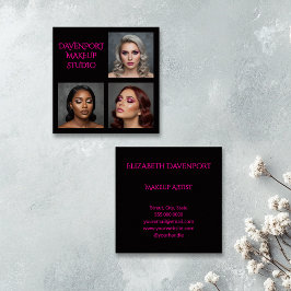 Cartão De Visita Quadrado Bold Black and Hot Pink 3 Photo