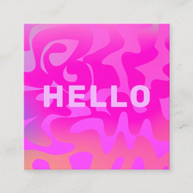 Cartão De Visita Quadrado Bold Font Groovy Hello Hot Pink Bright (Frente)
