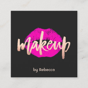 Cartão De Visita Quadrado Bold Makeup Artista Rosa Dourado Lábios Rosa Beijo