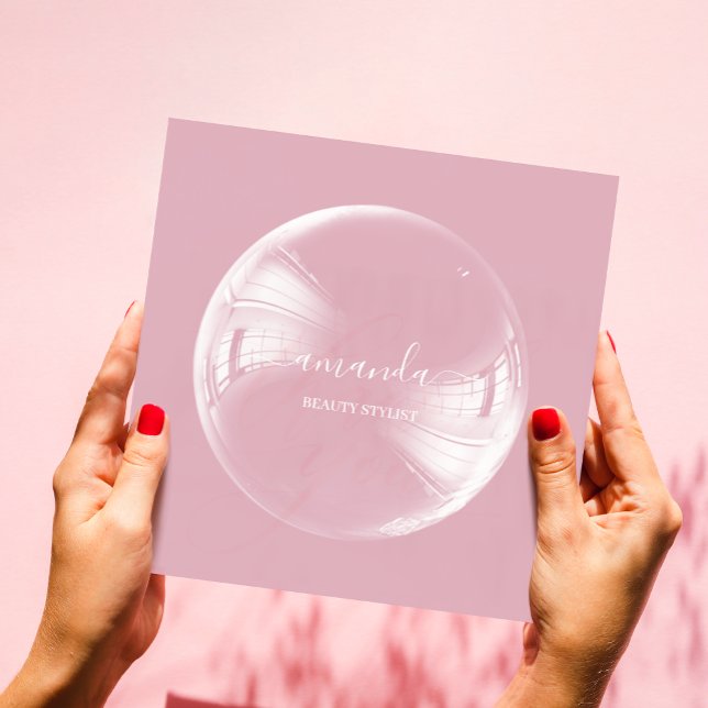 Cartão De Visita Quadrado Bolha de Rosa de Maqueamento de Beleza Profissiona (Criador carregado)