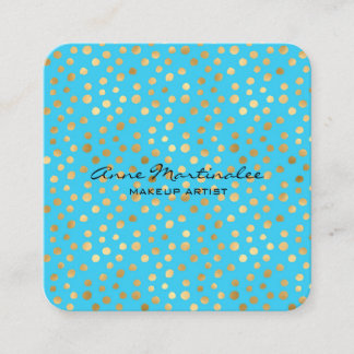 Cartão De Visita Quadrado Bolinhas abstrato Douradas em azul