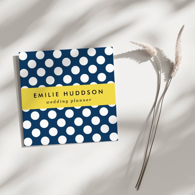 Cartão De Visita Quadrado Bolinhas Azuis marinho, Padrão de Bolinhas, Pontos (Criador carregado)