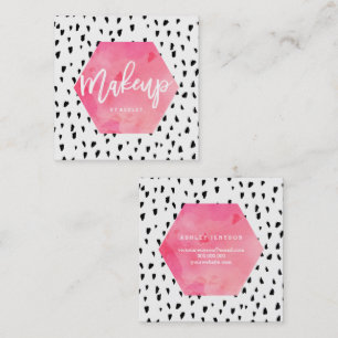 Cartão De Visita Quadrado Bolinhas cor-de-rosa do preto da aguarela do