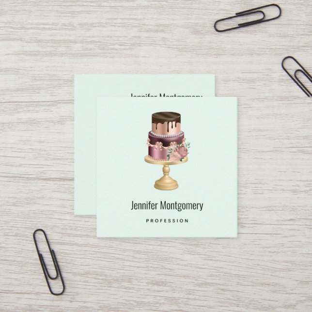 Cartão De Visita Quadrado Bolo de festas brilhante (Frente/Verso In Situ)