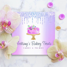 Cartão De Visita Quadrado Bolo-de-padaria, púrpura, escarpa pastelaria