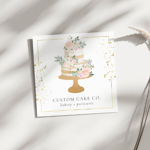 Cartão De Visita Quadrado Bolos Personalizados Floral Dourado Purpurina Mold