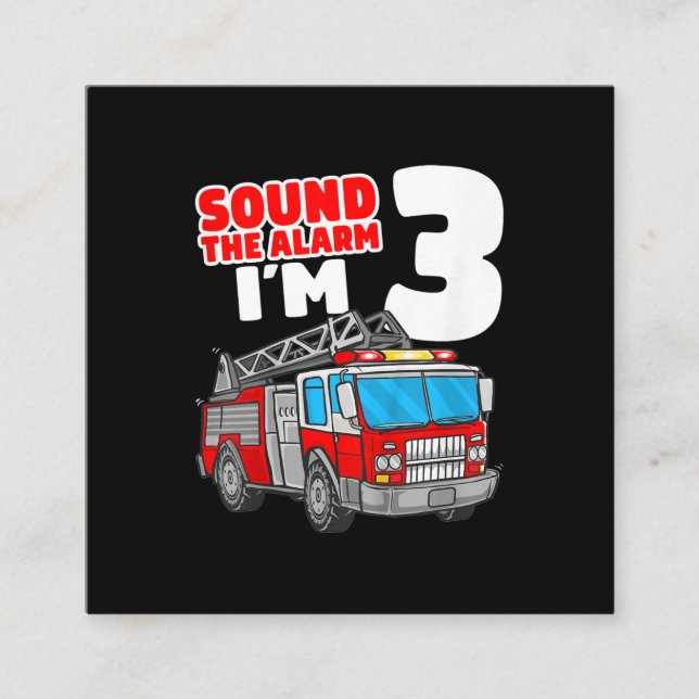 Cartão De Visita Quadrado Bombeiro aniversário de 3 anos (Frente)