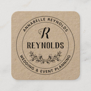 Cartão De Visita Quadrado Bonita Mão Desenhada Metade do Monograma de Terra