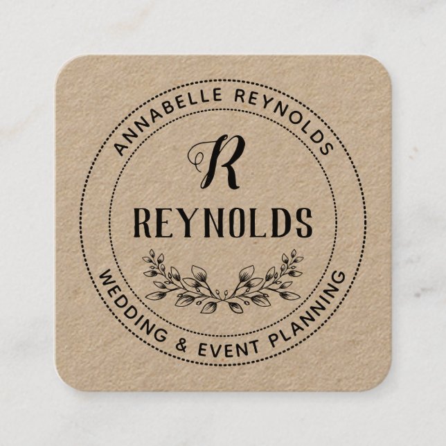 Cartão De Visita Quadrado Bonita Mão Desenhada Metade do Monograma de Terra (Frente)