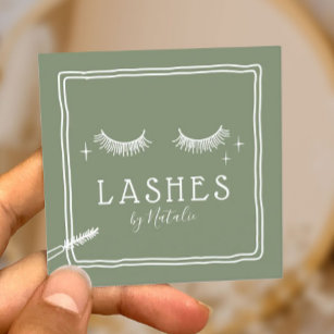 Cartão De Visita Quadrado Bonito Eyelash Makeup Artista Sage Bela Verde Salã