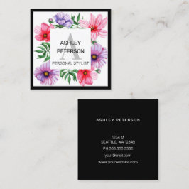 Cartão De Visita Quadrado Bonito Floral, Cinzento, Cor-de-Rosa, Personalizad