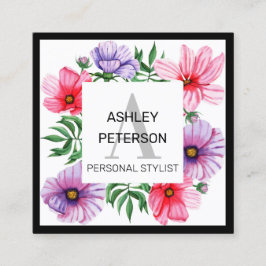 Cartão De Visita Quadrado Bonito Floral, Cinzento, Cor-de-Rosa, Personalizad