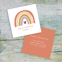 Cartão De Visita Quadrado Bonito Lavanda Arco-Íris Boho Babysitter