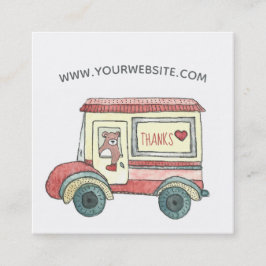 Cartão De Visita Quadrado Bonito Obrigado, Teddy Bear Mail Truck Watercolor