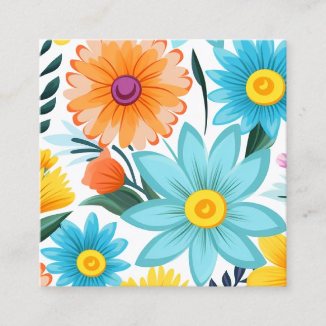 Cartão De Visita Quadrado Bonito Padrão Floral Branco Feminino (Frente)