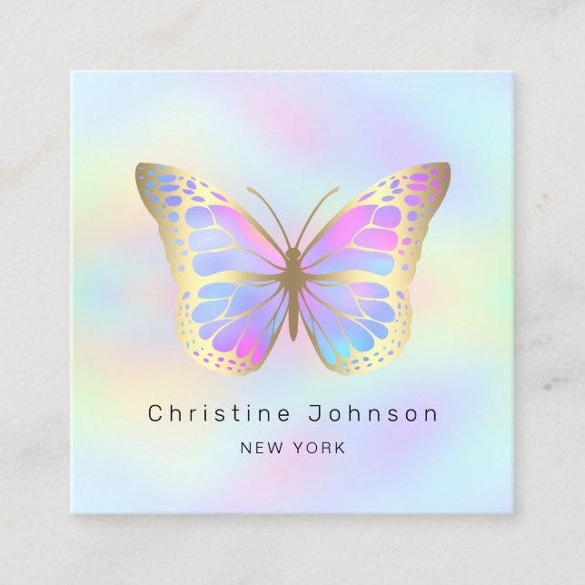 Cartão De Visita Quadrado borboleta de cores pastosas (Frente)