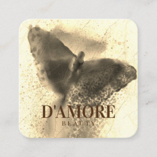 Cartão De Visita Quadrado Borboleta de Ouro de luxo com aquarela profissiona