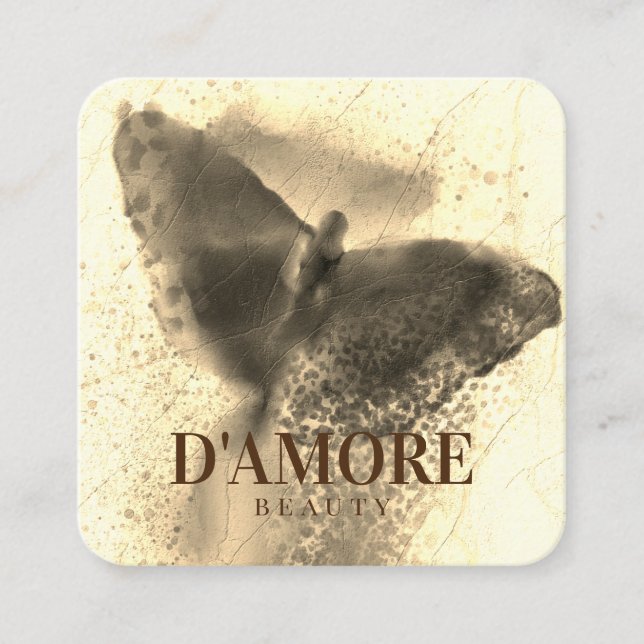 Cartão De Visita Quadrado Borboleta de Ouro de luxo com aquarela profissiona (Frente)