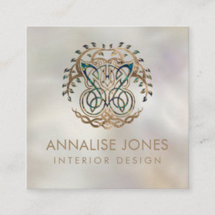 Cartão De Visita Quadrado Borboleta e Árvore da Vida Yggdrasil