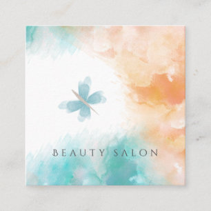 Cartão De Visita Quadrado Borboleta moderna e elegante de cor aquosa