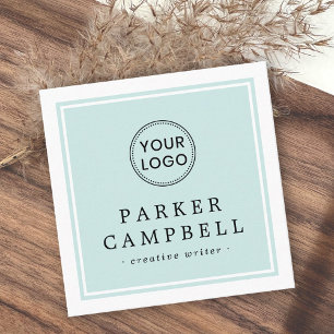 Cartão De Visita Quadrado Borda branca azul-aqua clara para o seu logotipo m