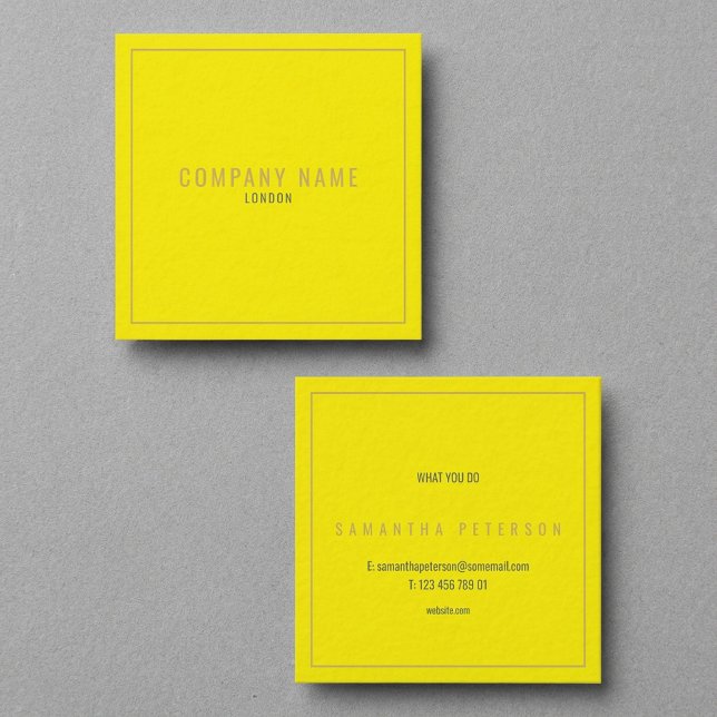 Cartão De Visita Quadrado Borda fina de ouro, néon amarelo (Thin gold border neon yellow square business card.)