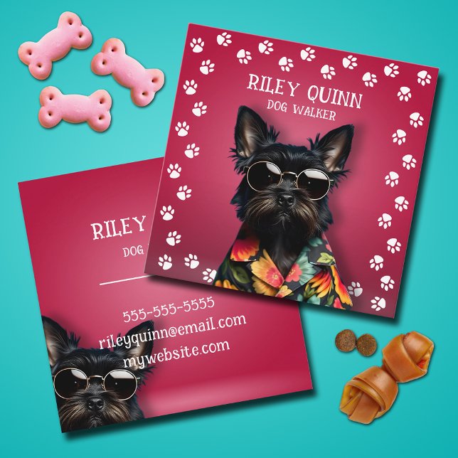 Cartão De Visita Quadrado Borda Pawprint do Cachorro Walker (Dog Walker pawprint border square business cards)