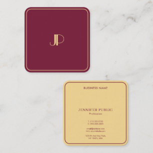 Cartão De Visita Quadrado Bordéus de Modelo luxo Elegante Dourado Monograma