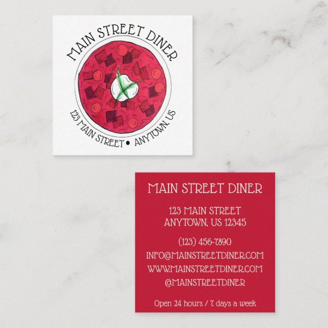 Cartão De Visita Quadrado Borscht Leste Europeu Beet Beet Sopa (Frente/Verso)