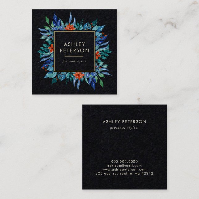 Cartão De Visita Quadrado Botânica Botânica Elegante Moderna, Pintada (Frente/Verso)