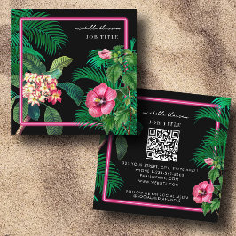 Cartão De Visita Quadrado Botânica Tropical Neon Pink Código QR Mídia Social