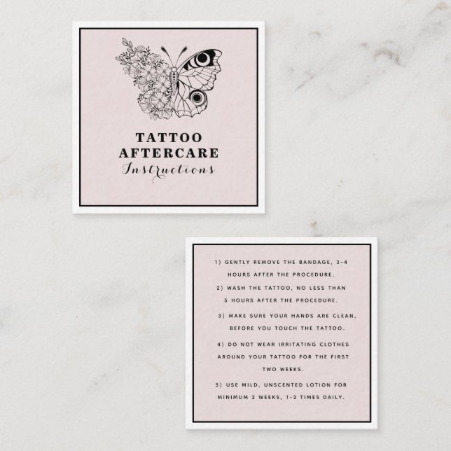 Cartão De Visita Quadrado Botterfly Floral Olho Tatuagem Após Cuidados (Frente/Verso)