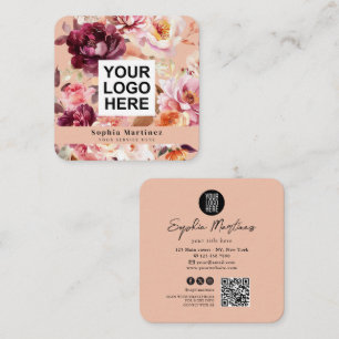 Cartão De Visita Quadrado Bouquet Aquarela Floral Burgundy & Logotipo Código