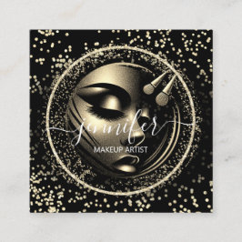 Cartão De Visita Quadrado Boutique Glitter Frame Makeup Logotipo de Artista
