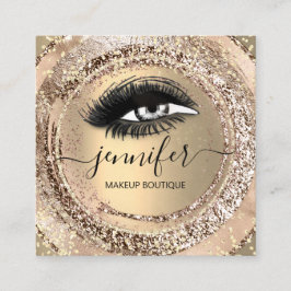 Cartão De Visita Quadrado Boutique Makeup Lashes Faux Dourado Rosa QR Lash