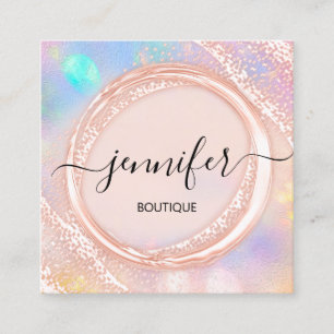 Cartão De Visita Quadrado Boutique Professional Compra Beauty Rosa Holografi