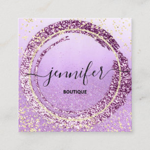 Cartão De Visita Quadrado Boutique profissional Compra brilho roxo Dourado