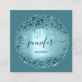 Cartão De Visita Quadrado Boutique profissional Compra Glitter Rosa Teal Azu