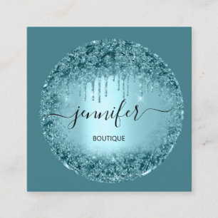 Cartão De Visita Quadrado Boutique profissional Compra Glitter Rosa Teal Azu