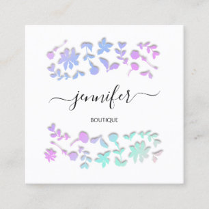 Cartão De Visita Quadrado Boutique profissional Compro Floral Branco Cor-de-