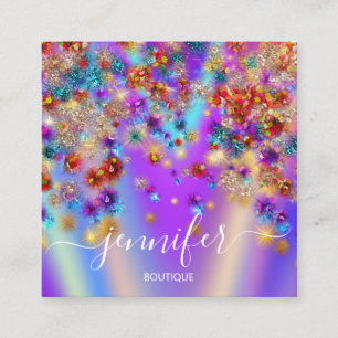 Cartão De Visita Quadrado Boutique profissional Compro Holográfico Confetti