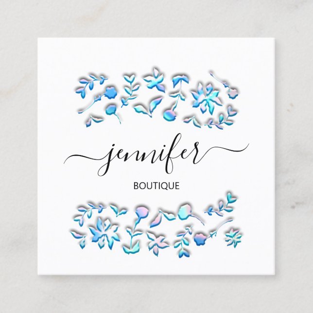 Cartão De Visita Quadrado Boutique profissional Holografias Compradas Azul B (Frente)