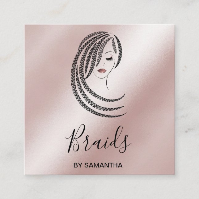 Cartão De Visita Quadrado Braids Braided Hair - Mulher Afro-Americana Busine (Frente)