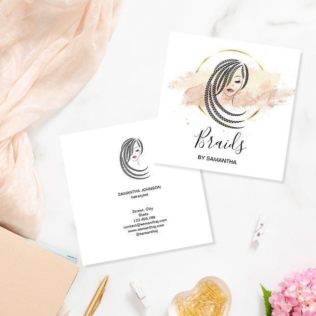 Cartão De Visita Quadrado Braids Braided Hair - Mulher Afro-Americana Busine (Criador carregado)